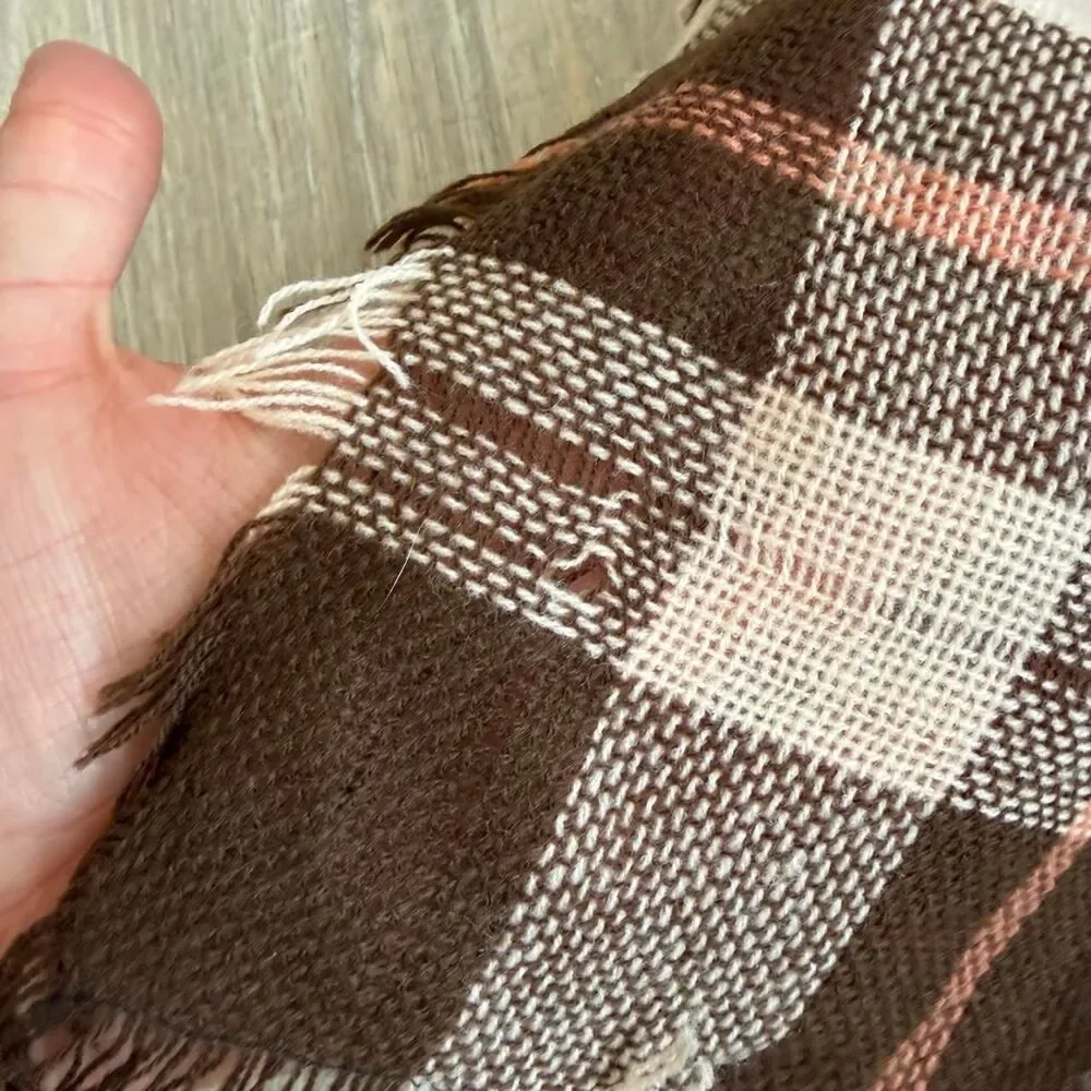 Unbranded Vintage Women's Chocolate Brown Cream & Pink Plaid Scarf Equestrian